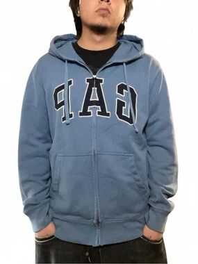 GAP‎ Arch Logo Full-Zip Fleece Hoodie in Blue Medium